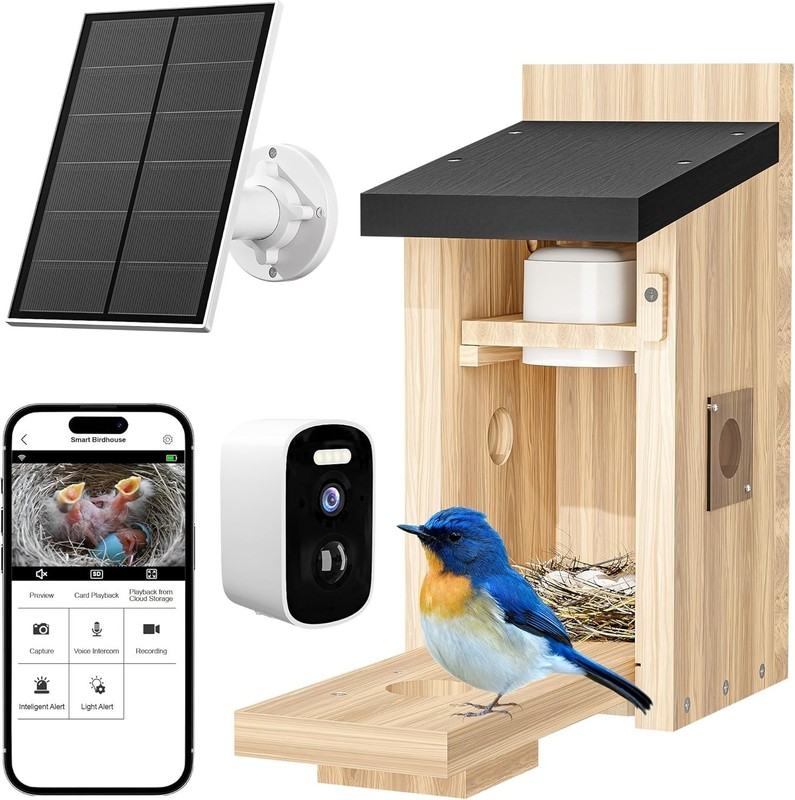 Bird Houses Camera, 4mp Solar Bird House with Camera, 2.4g WiFi Live View, Night