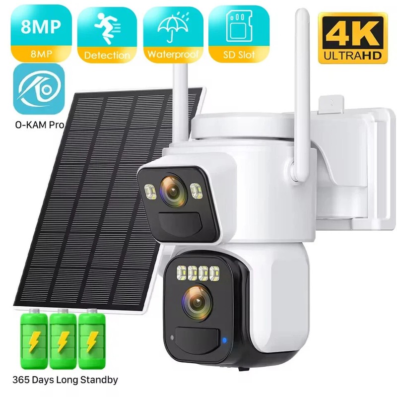 4K Solar Wireless IP Camera 8MP Outdoor HD 4MP 2 Lens WiFi CCTV Security Camera