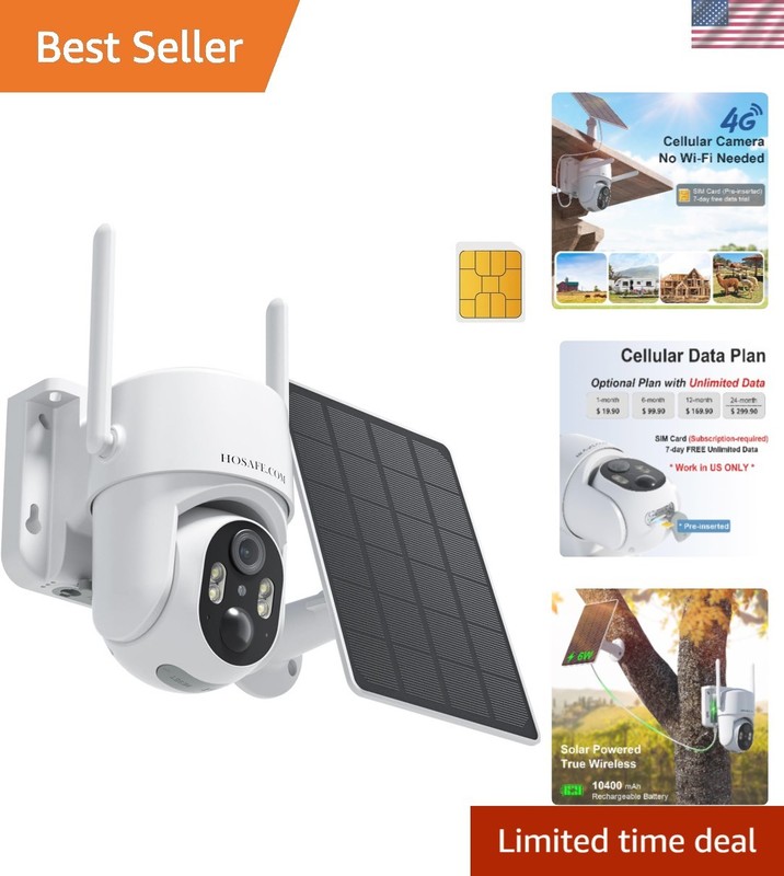 2K Solar 4G LTE Security Camera – No Wifi Needed, 360° Live View & Motion Alerts