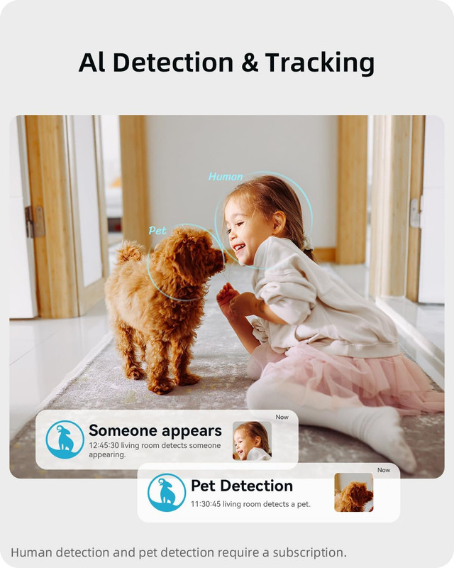 Security Camera 2K, Baby Monitor Dog Camera 360-Degree for Home Security W/Smar gallery