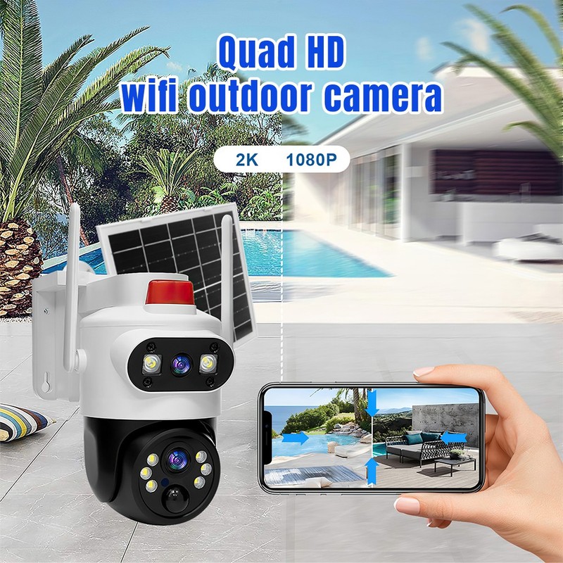 Dual Lens Wireless Solar Security Camera 2 Way Audio Wifi Home Outdoor PTZ Cam gallery