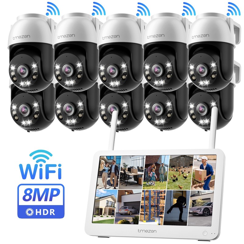 8MP Wireless Home Security Camera System WiFi Outdoor 360° PTZ 12'' Monitor 2TB gallery