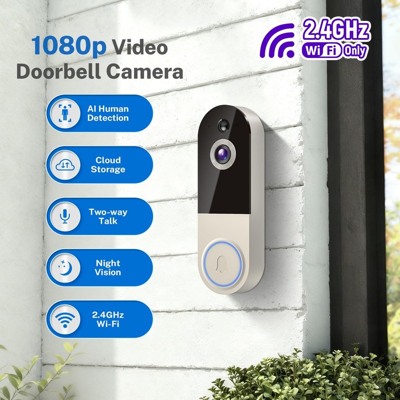 1080P Wireless Video Doorbell Camera with Receiver, AI Human Motion Detection... gallery