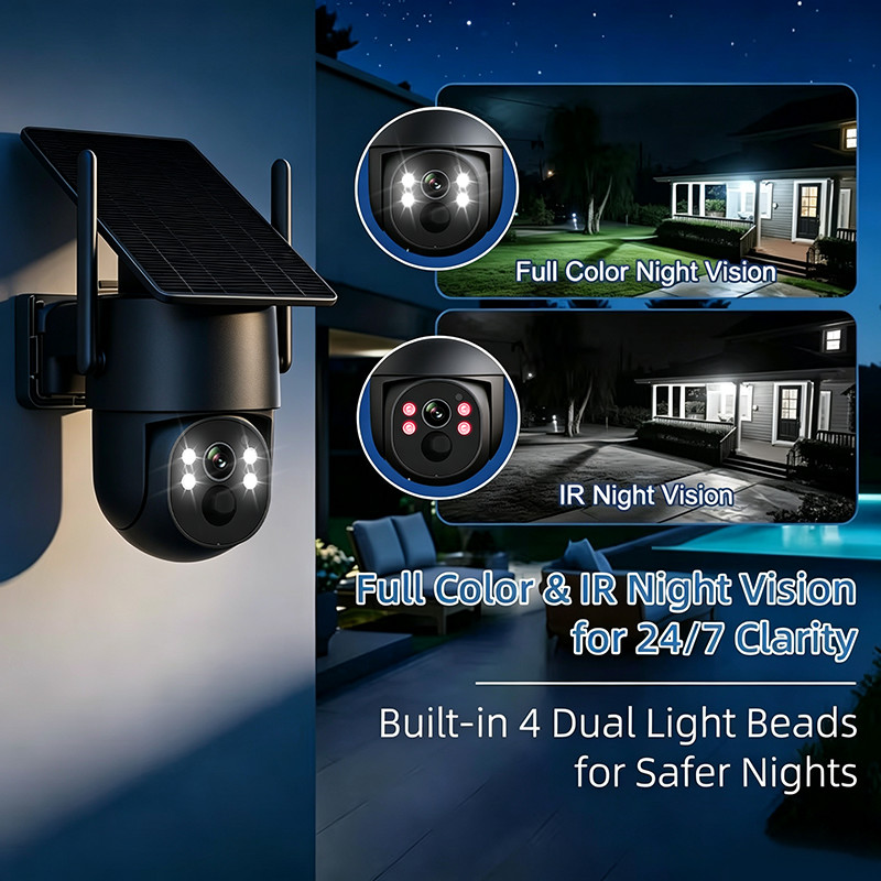 3MP Solar Powered PTZ Security Camera Outdoor, 355° Panoramic View, Color Nig 4G gallery