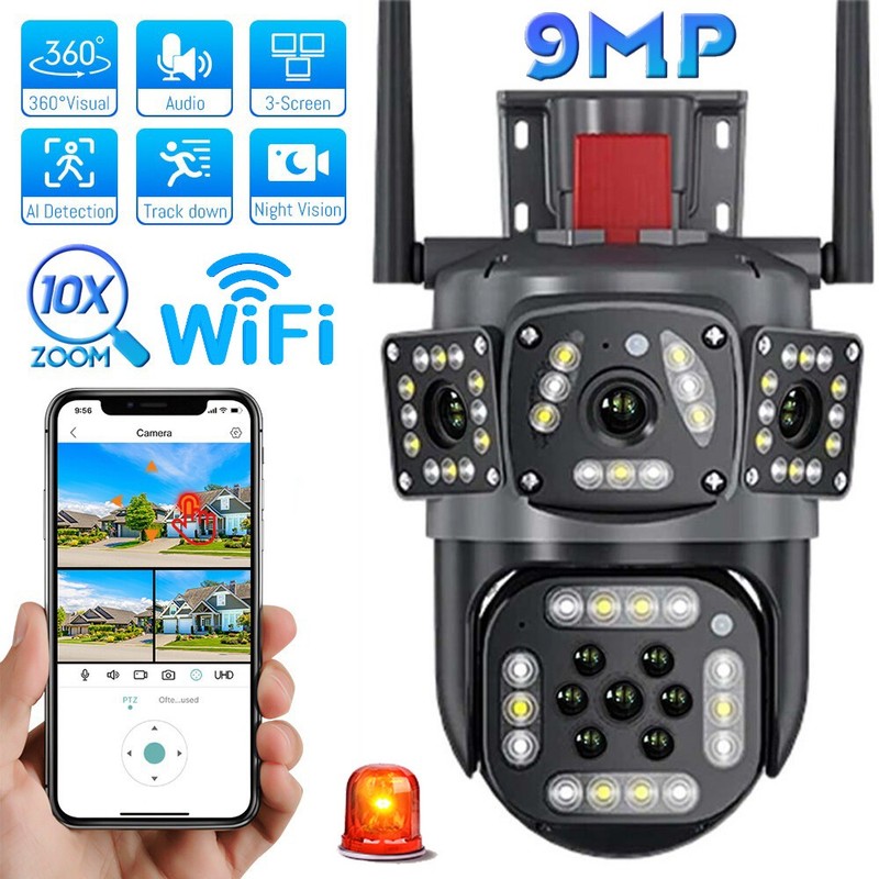 6MP WiFi Outdoor Security Camera Dual Lens Night Vision Cam CCTV 10XZOOM PTZ