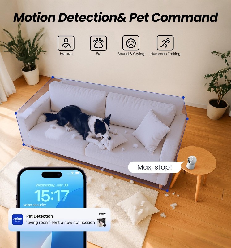 Veise 2K Indoor Security Camera 2.4GHz, 360° Pan/Tilt Pet Camera with Motion Tra gallery