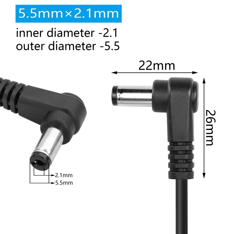 GINTOOYUN DC 5.5MM x 2.1MM 90 Degree Male to Plug Cable DC5521 Black gallery