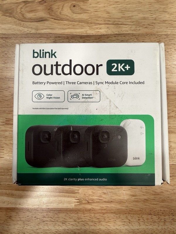 Open box new BLINK OUTDOOR 2K+ WIRELESS SECURITY 3 CAMERA SYSTEM – BLACK