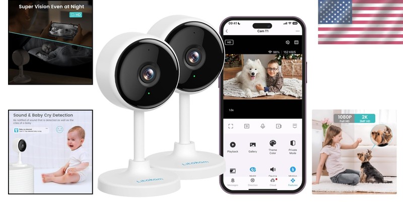 Indoor WiFi Security Cameras with Cry Detection and Alexa Compatibility - 2 Pack gallery
