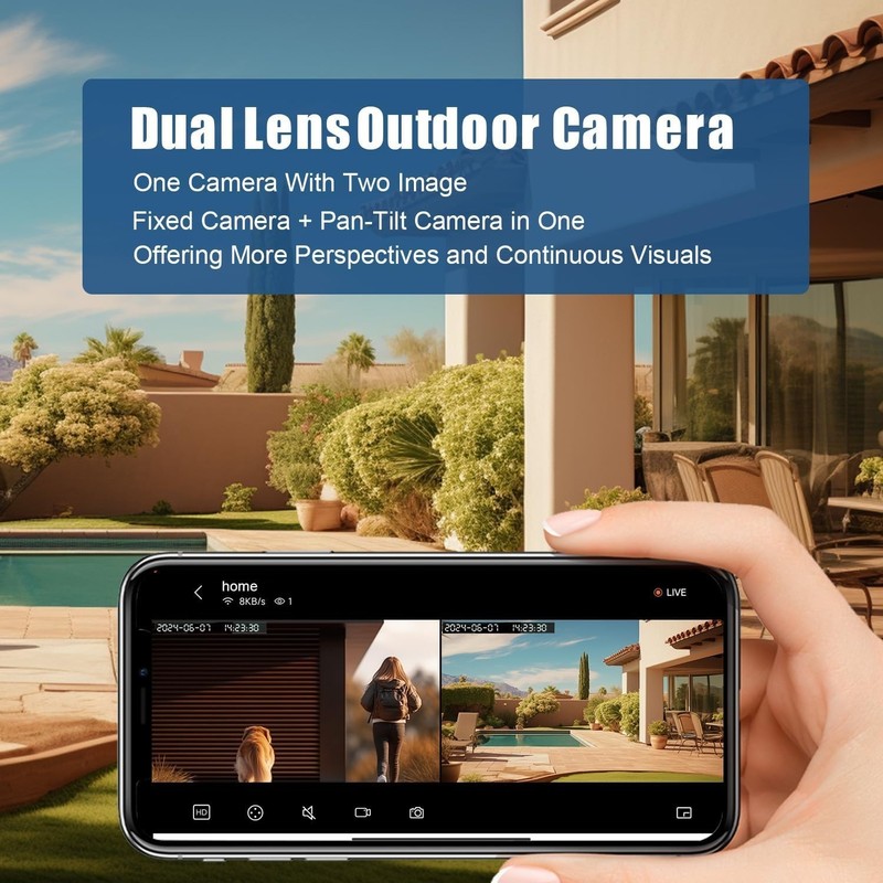 Weatherproof Dual Lens WiFi Camera - 24/7 HD Surveillance with Night Vision gallery