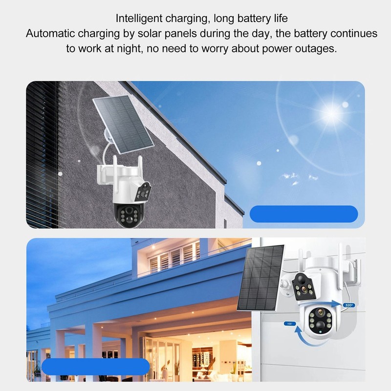 Solar Panel Powered Security Camera 2MP Dual Lens WiFi Camera with Night Vision gallery