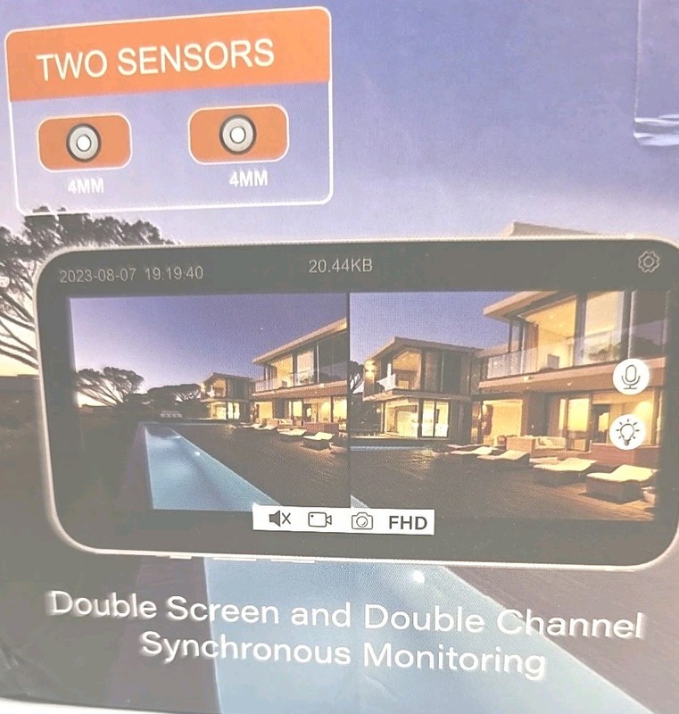 Security Camera W/ 2 Sensors,double Screen, Dual Channel,synchronous Monitoring gallery