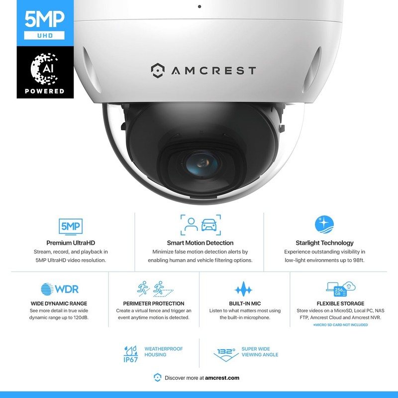 Amcrest 5MP POE Camera, Outdoor Vandal Dome 1 Count (Pack of 1), White gallery