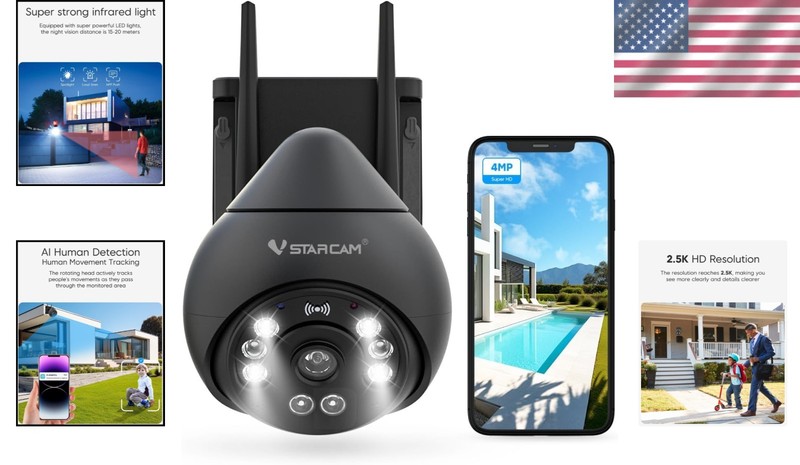 4MP Outdoor Security Camera 360° View with Color Night Vision & Siren Alarm gallery