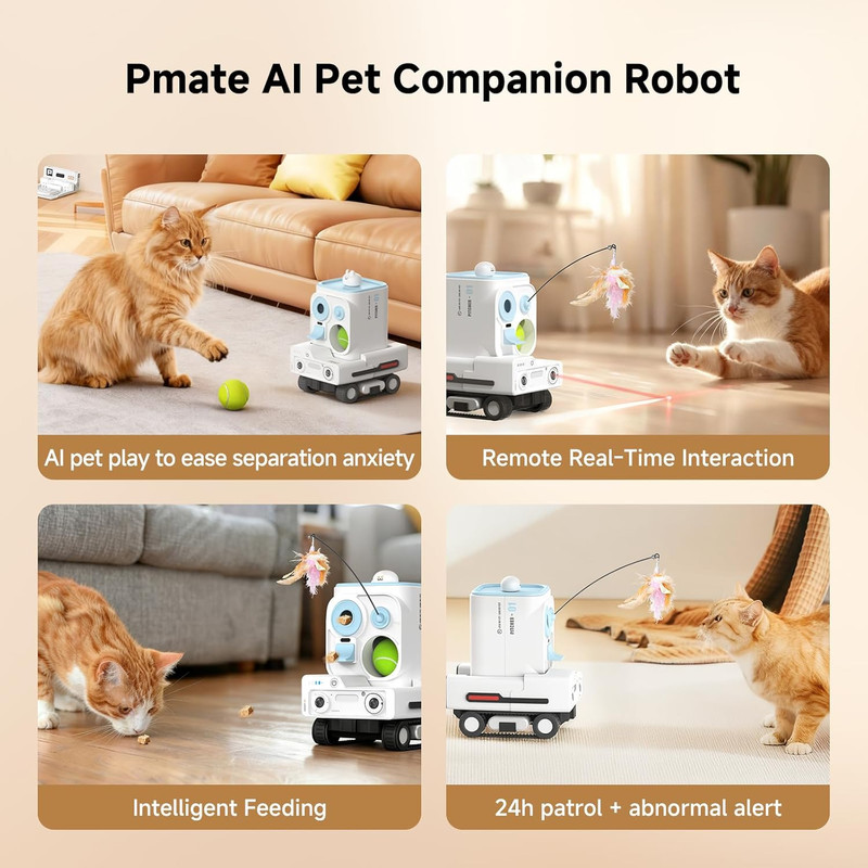 Pmate AI Pet Camera Robot Companion for Dogs & Cats, Robot Camera with Visual Re gallery