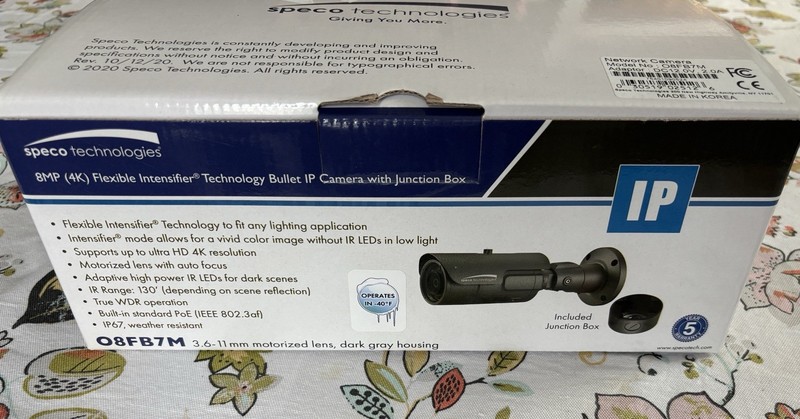Speco O8FB7M 4K Bullet IP Camera, 3.6-11mm Motorized lens, Junction Box Included