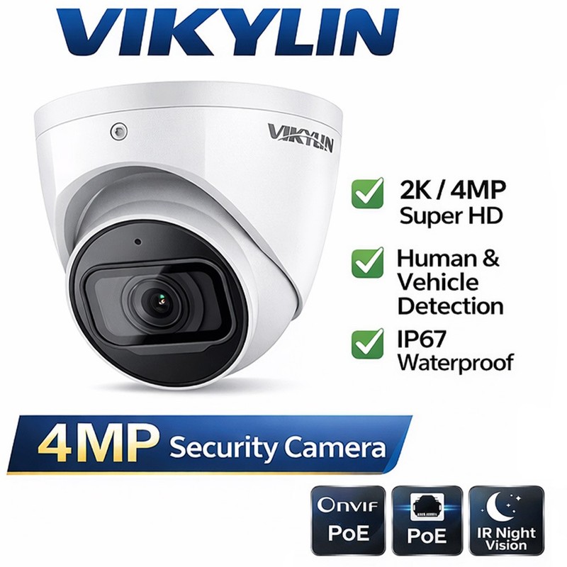 Vikylin 4MP Security IP Camera PoE with Microphone IR 30M Night Light Onvif RTSP gallery