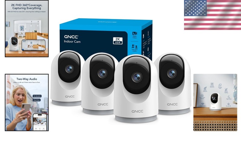 Indoor Security Cameras 2K 4pk, 360° View, Night Vision, Two-Way Audio, SD/Cl... gallery