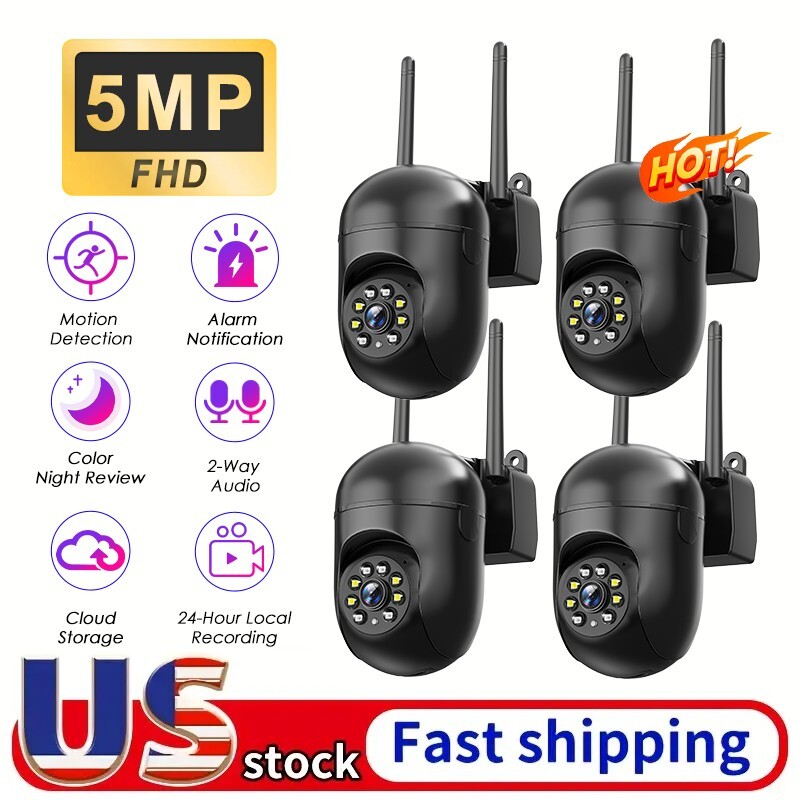4-Pack Security Camera 360° PTZ WiFi Wireless 2.4G Audio Home Outdoor Audio