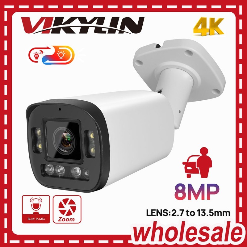 Vikylin 8MP 4K Bullet 5×Zoom IP Camera Full Color+IR Dual Light 2-way Audio P2P
