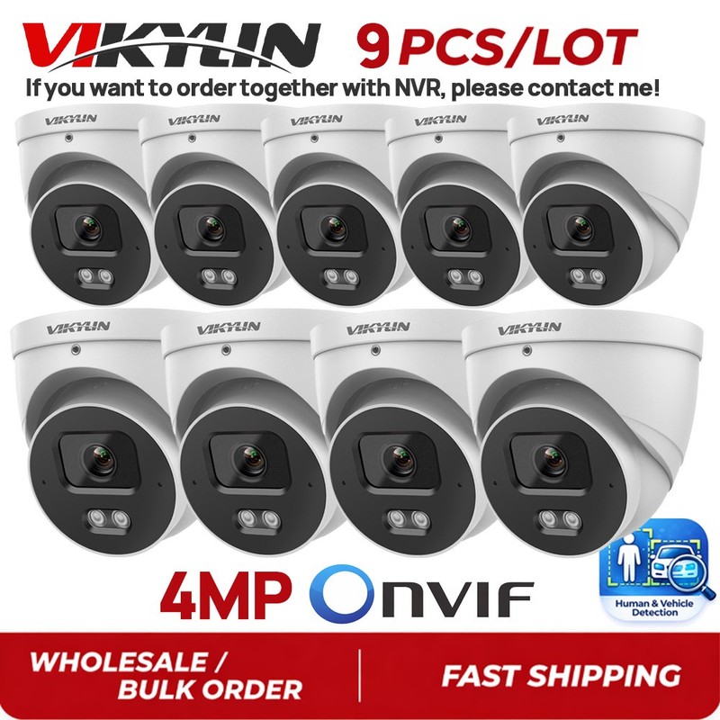 9 Pack Vikylin 4MP POE Camera Onvif Outdoor Indoor IR 30M Audio Wired IVS CCTV