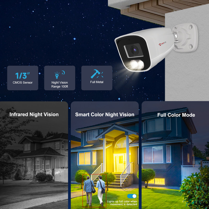 Anpviz 4MP PoE IP Bullet Camera Mic Audio 2.8mm 108° Smart Night Vision Onvif gallery