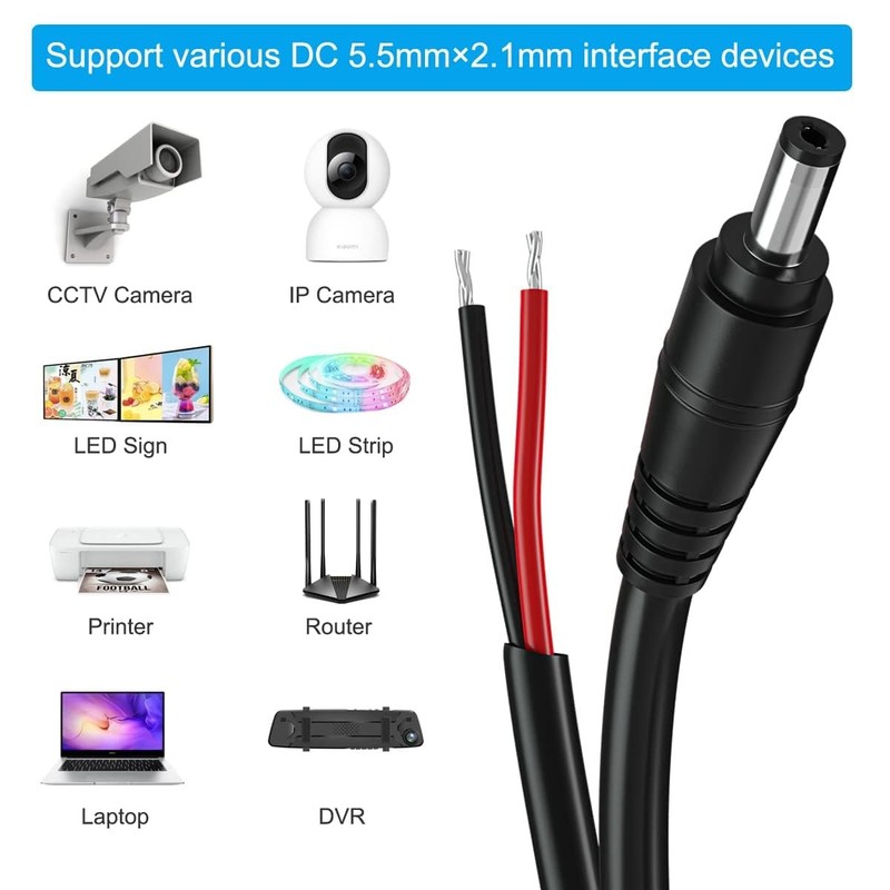 2Pack 16AWG DC Plug Connector Power Pigtails Cable,2.1mm x 5.5mm Male Black gallery
