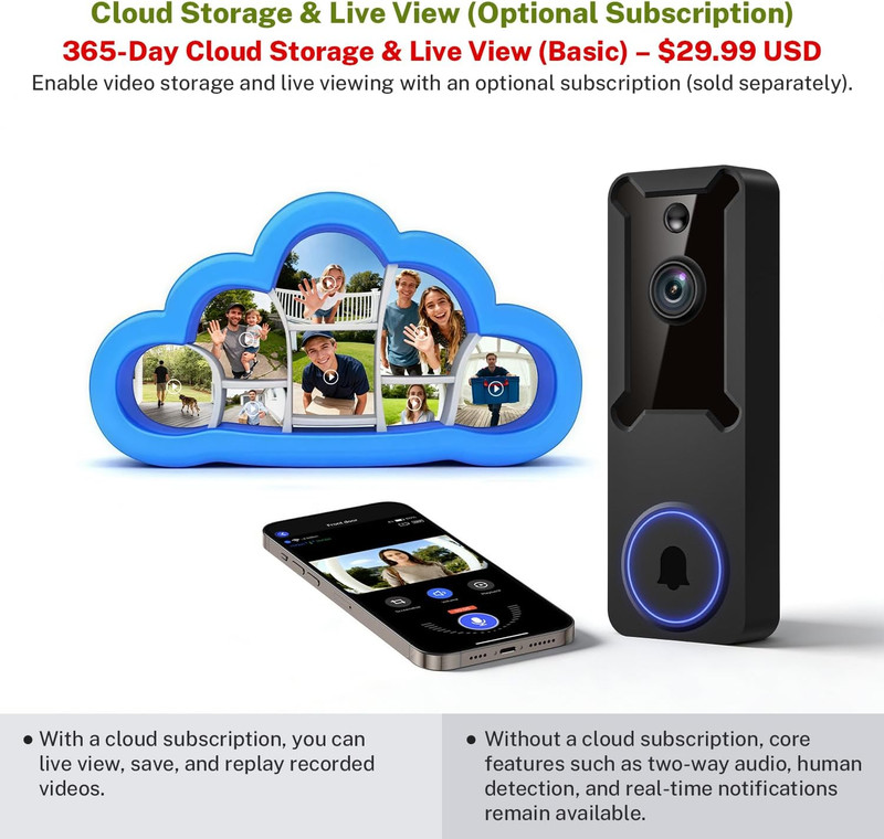 1080P Wireless Wi-Fi Video Doorbell Camera, Dome Home Security, Night Vision, Tw gallery