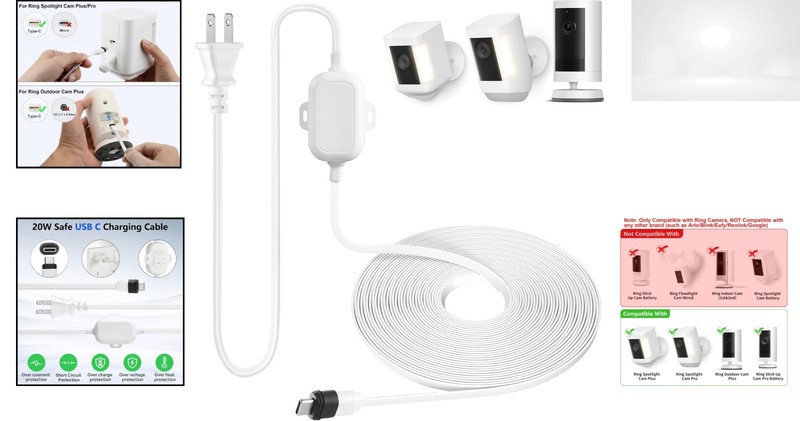 Weatherproof 25ft USB-C Power Cable for Spotlight Cam Plus Pro Outdoor Use White gallery