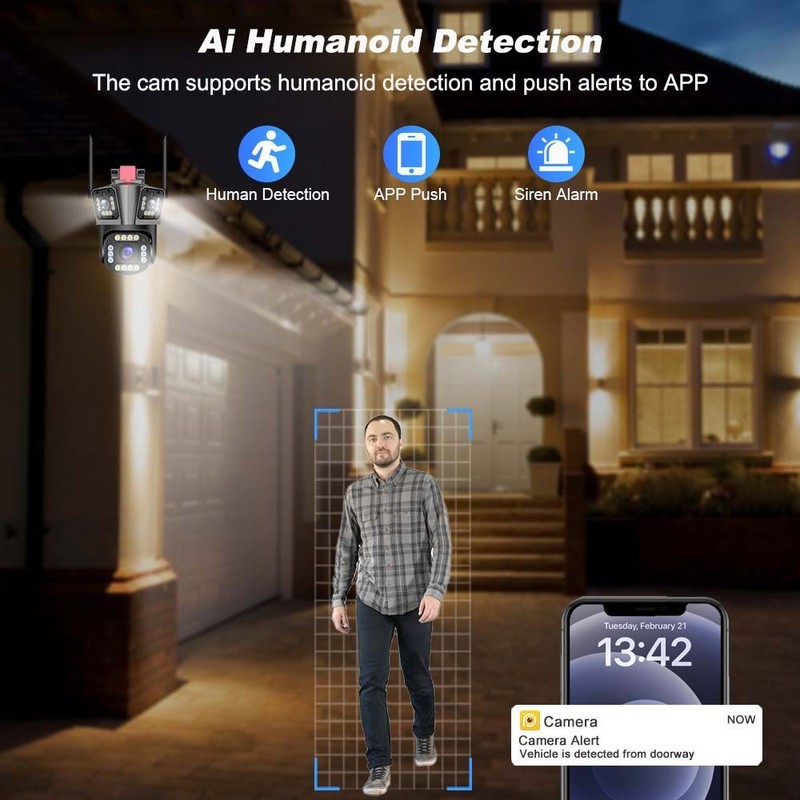 5K 12MP Wireless WiFi Camera Outdoor 10X Zoom Three Lens Home Security SmartCam gallery