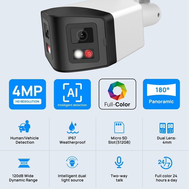 VIKYLIN Color+IR 180 VIEW POE Bullet 4MP IP CAMERA MIC&Speaker Outdoor ONVIF Lot gallery