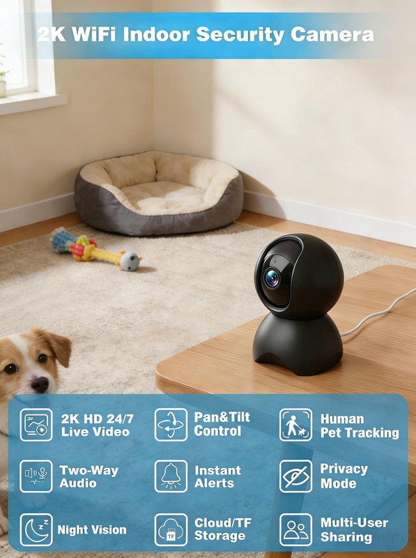 2K 5G Indoor Security Camera, No Subscription AI Baby Monitor with Phone App & C gallery