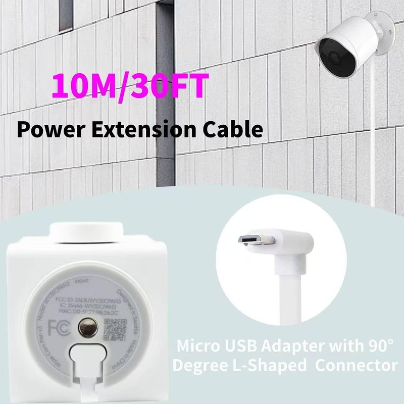 Micro USB Camera Extension Cable for Wyze, [2-Pack, 30ft] Power white gallery