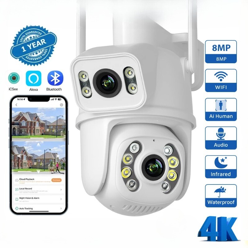 8MP WiFi Camera PTZ AI Auto Tracking Night Vision CCTV 4MP Surveillance Camera