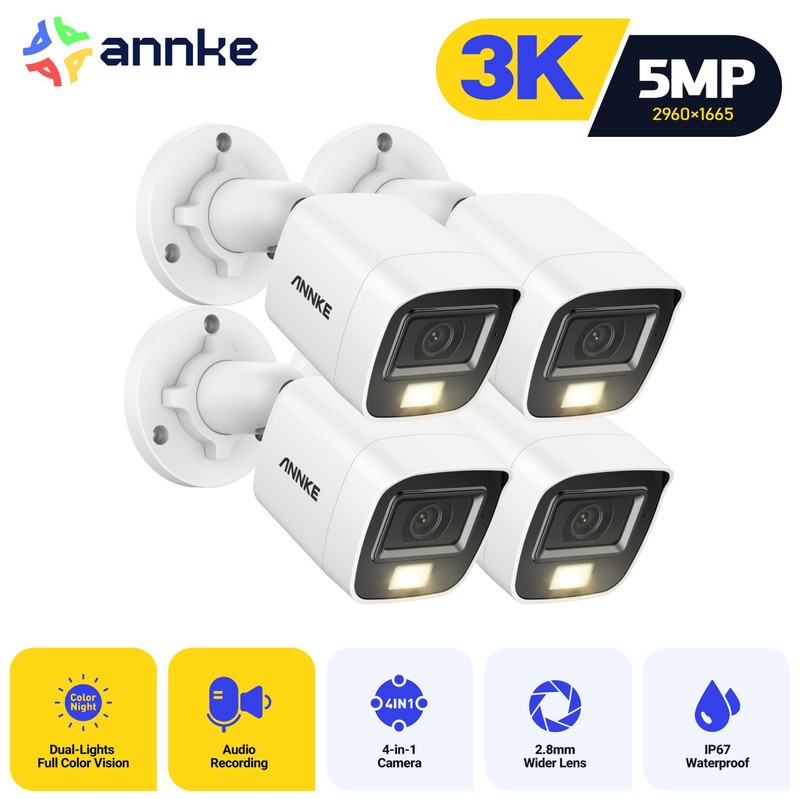 ANNKE 3K CCTV Security Camera 5MP Outdoor AI Color Night Vision Audio Recording
