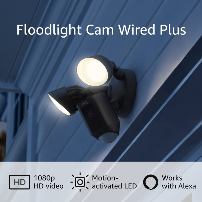 Floodlight Cam Wired plus with Motion-Activated 1080P HD Video, Black (2021 Rele