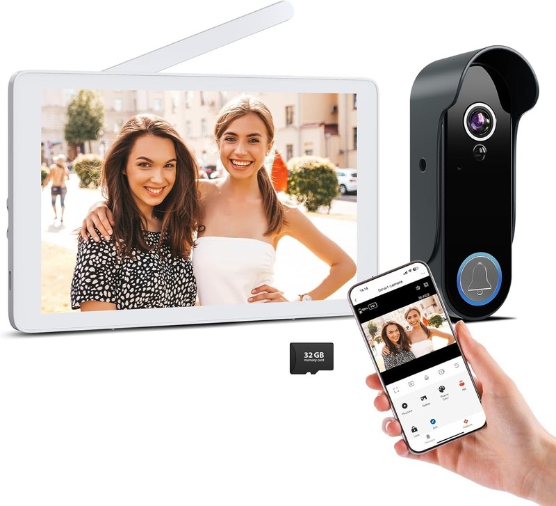 Wireless Doorbell Camera with 8 Screen Monitor 1080P