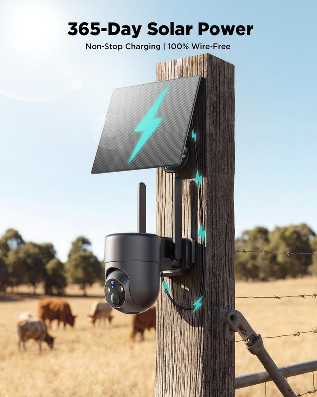 4G LTE Solar Powered Security Camera, No WiFi, 2K Night Vision, 360° View, PIR S gallery