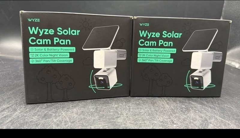 Solar Pan Cam 2-Pack, Solar Outdoor Home Security Camera, 360° 2K HD Color Night
