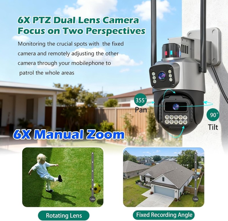 5G Security Camera Outdoor, 6MP Dual Lens 6X PTZ Outside Cameras for Home Sec... gallery
