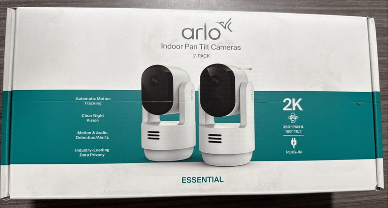 Arlo Essential Indoor Pan Tilt Security Camera 2K (2025 Release) -2 Cam Set NEW
