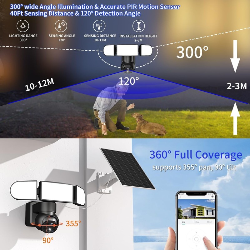 Solar Floodlight Security Camera Wireless Outdoor（64GB SD Card ） 2000LM Spotl... gallery