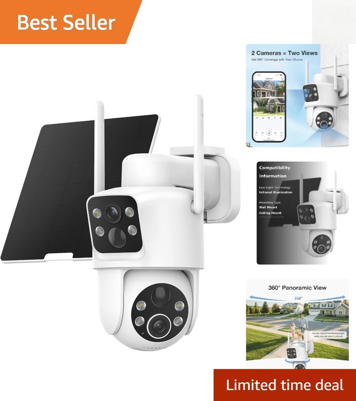 Wireless Outdoor Security Camera with 360° Pan/Tilt, Solar Powered, Easy Install