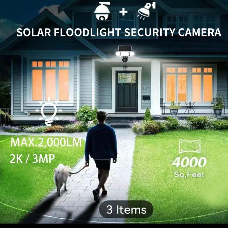 Solar Floodlight Security Camera Wireless Outdoor（64GB SD Card ） 2000LM Spotl... gallery