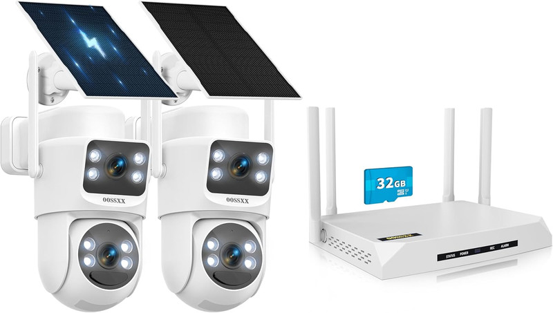 (2026 New) Solar Security Camera System Wireless Outdoor, 2-Cam Dual Lens 2K (Fi