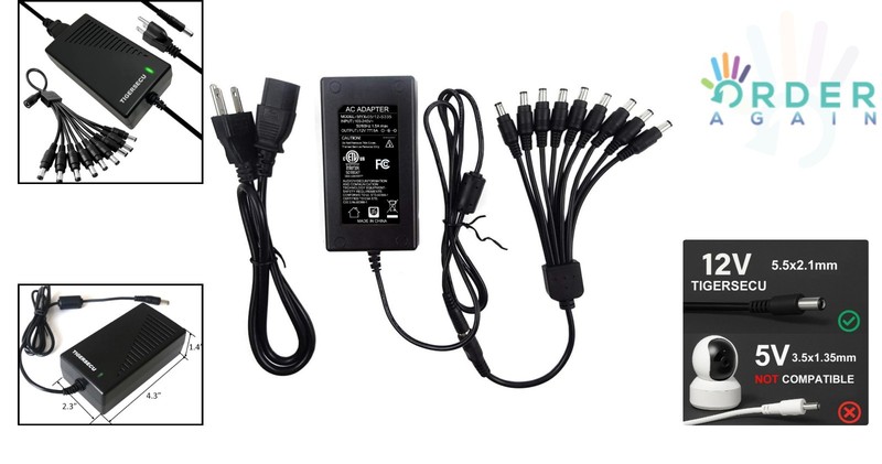 Security Camera Power Supply 12V 5A with 9-Way Splitter for CCTV Cameras gallery