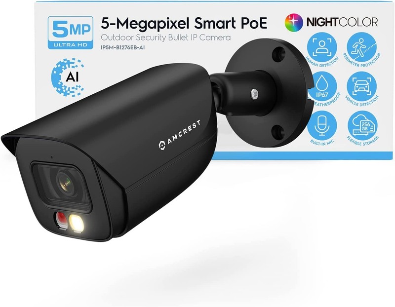 Amcrest AI Bullet IP PoE Outdoor Camera Detection IP5M-B1276EB-AI Year Warranty