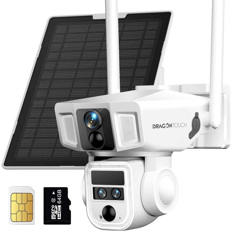 4G Cellular Security Camera 4K, Wireless Solar Outdoor Camera Triple Lens Bul…