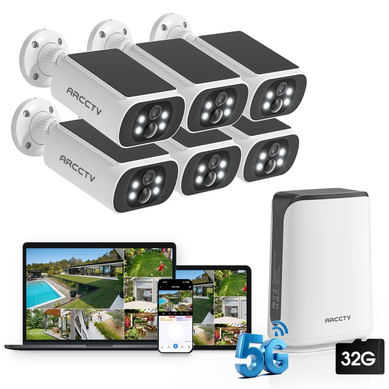 ARCCTV 4MP Solar Security Cameras System Wireless Battery Home Outdoor 6Cams Kit