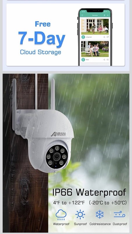 ANRAN 5MP Wi-Fi PTZ Outdoor IP66 Waterproof Cam, Alexa, 2-Way, 128GB